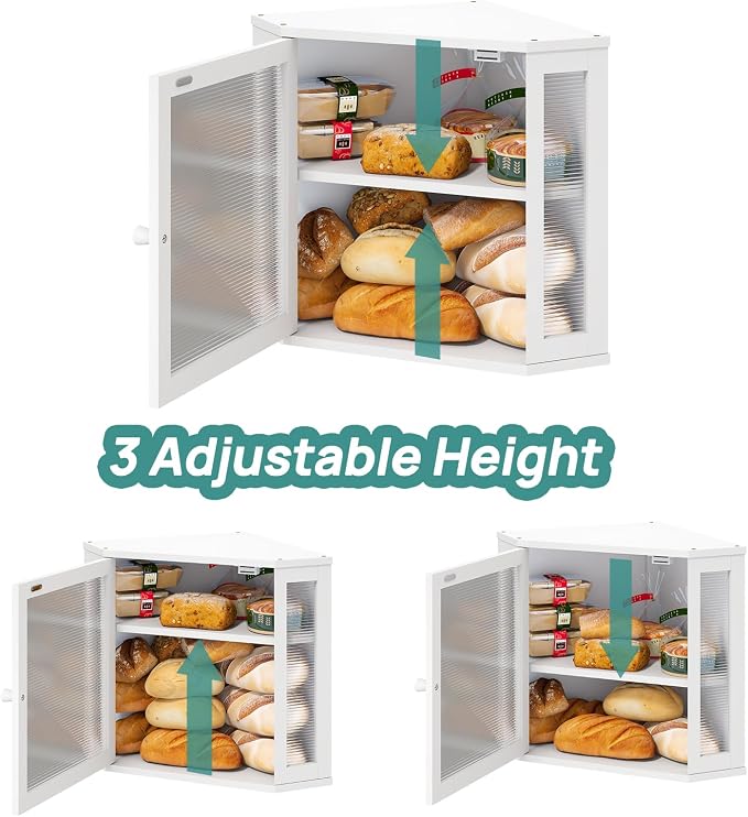 viewcare White Bread Box for Kitchen Counter, Bamboo Wood Large Capacity Bread Storage Bin with Acrylic Wavy Door Panel (White, Meduim) - Image 4