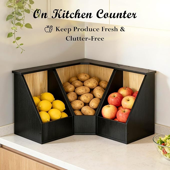 Jolitac Large Bamboo Pantry Storage Bins, Potato Onion Storage Bin | Pantry Organizers and Storage, Produce Vegetable Organizer, Set of 3 - Image 4