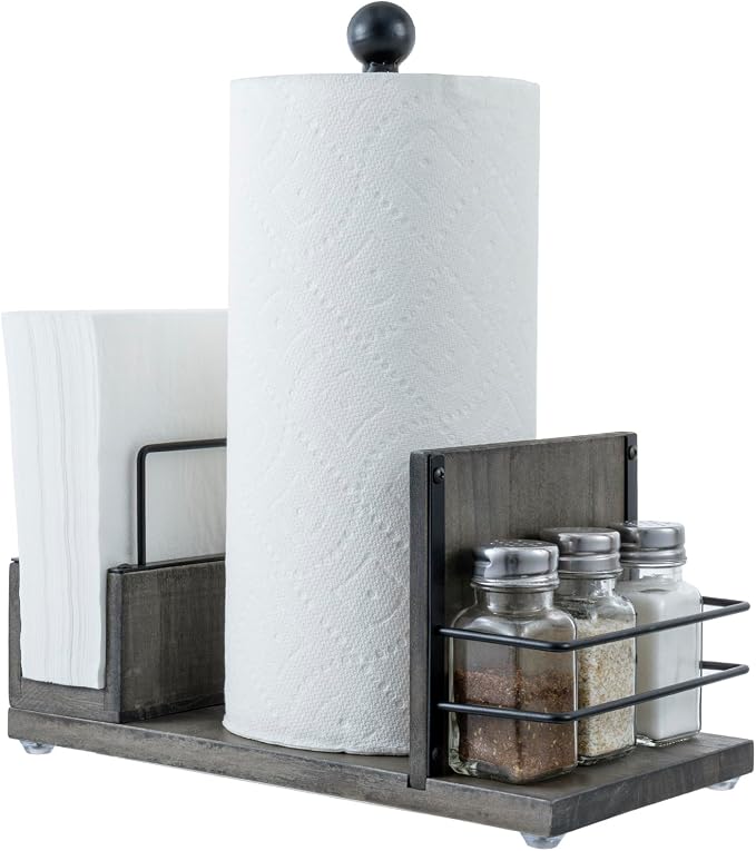 MyGift Rustic Gray Wood Paper Towel & Napkin Holder with Spice Rack Holder | All-in-one countertop station keeps seasonings and dining essentials organized, making meal prep and serving more convenient by MyGiftHome