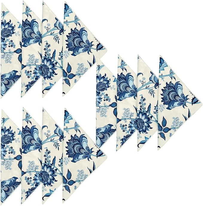 Cloth Napkins for Wedding Reception, Table Decor Linens, Blue Floral Fabric, Use with Tablecloth for Tablescapes, Settings, 18" x 18" Dinner, 100% Cotton, Washable, Soft, Reusable, Set of 12 by DECORATIVETHINGS