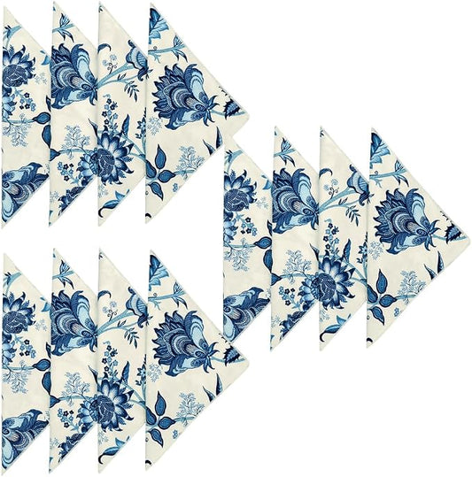 Cloth Napkins for Wedding Reception, Table Decor Linens, Blue Floral Fabric, Use with Tablecloth for Tablescapes, Settings, 18" x 18" Dinner, 100% Cotton, Washable, Soft, Reusable, Set of 12 by DECORATIVETHINGS