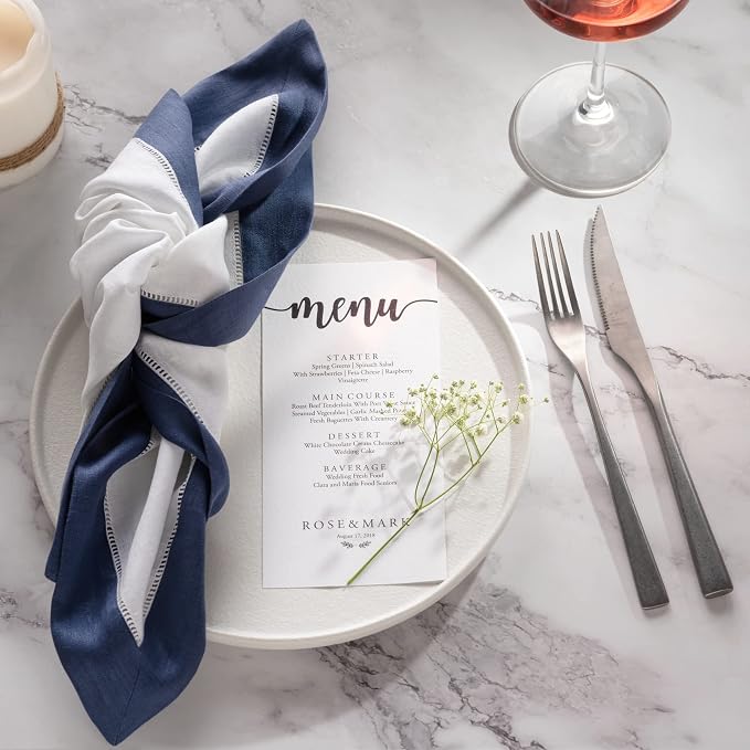 Linen Napkins 20 x 20 inch - 100% Pure Linen White and Navy Blue Dinner Napkins Set of 4 - Hemstitch Napkins Cloth Washable for Winter, Easter and Spring Decor - Image 2