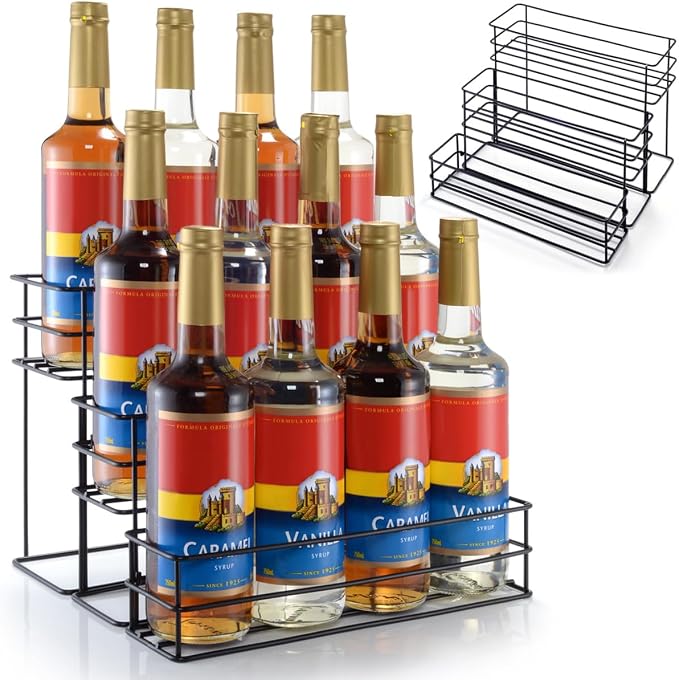 kimilus 12 Bottle Capacity Coffee Syrup Organizer 3 Tier Coffee Syrup Stand Shelf for Coffee Bar Kitchen Small Wine Rack for Bar Family Storage for Syrup Wine Dressing by kimilus