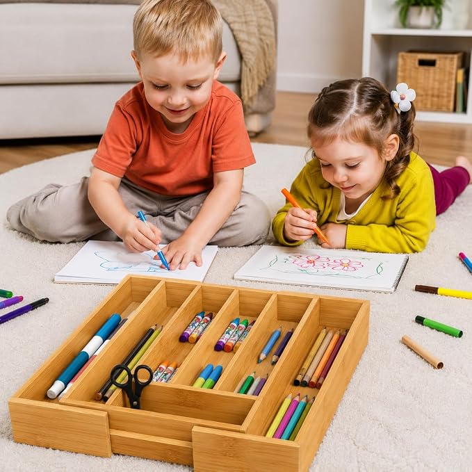 MASS DYNAMIC Bamboo Expandable Cutlery Tray (7 Compartments (4S & 3L)) - Image 6