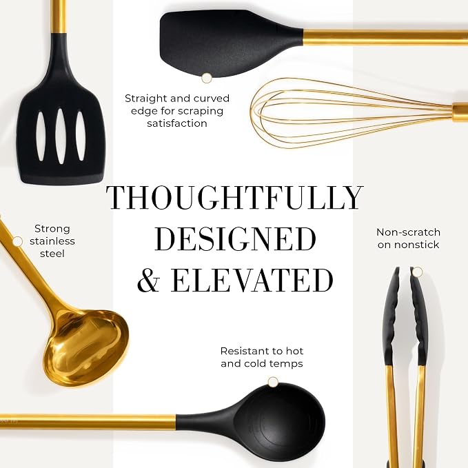 Styled Settings Black and Gold Kitchen Utensils Set with Holder, 7-Piece | Nonstick BPA-Free Silicone Cooking Utensils Set with Gold Utensil Holder, Luxury Kitchen Accessories - Image 6