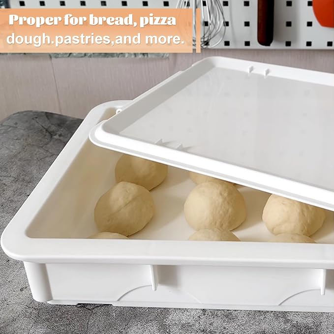 2 Pack Pizza Dough Proofing Box with lid, 2 Size Plastic Stackable BPA-Free Trays with Covers, Pizza Proofing Container, Pizza Box for Proofing Dough, 15.7 x 11.8 Inch, Height 3&4 Inch - Image 5
