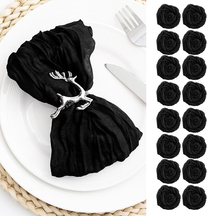 100 Pack Black Cheesecloth Napkins Washable 21x21 Inches Black Cloth Napkins Set of 100 Dinner Table Napkins for Wedding Rustic Boho Cotton Gauze Summer Bridal Baby Shower Party Table Decor by FoliafeelHome