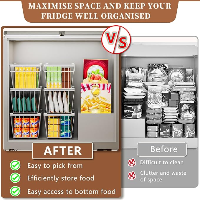 Enhanced Leak-Proof Bottom, Freezer Organizer Bins for 7 Cu.Ft,6 Pack | Stackable Chest Freezer Organizer Bins, Baskets with Handles, Leak-proof Wire Storage Container Baskets for Sort Frozen Meats - Image 5