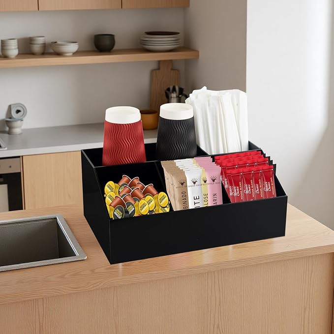 Acrylic Coffee Bar Station Organizer Countertop for Sugar Tea Packets Black - Image 6