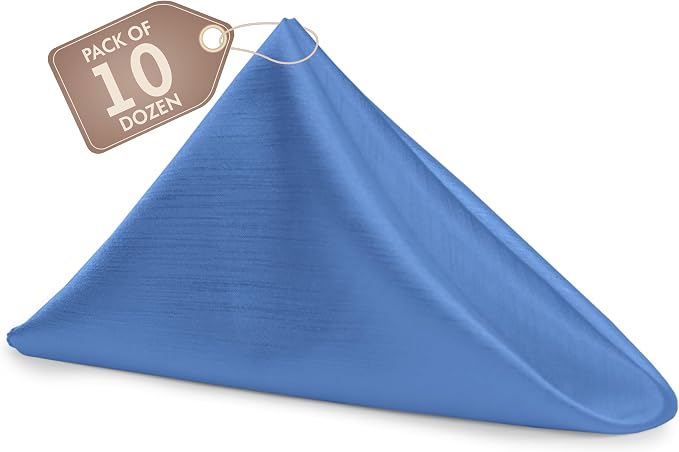 17x17-Inch Shantung Cloth Napkins, Periwinkle, Set of 120 | Bulk Case of 10 Dozen, Satin, Square, 100% Polyester Fabric, Reversible, Faux Dupioni Silk Reverse Side, Machine Washable by UltimateTextile