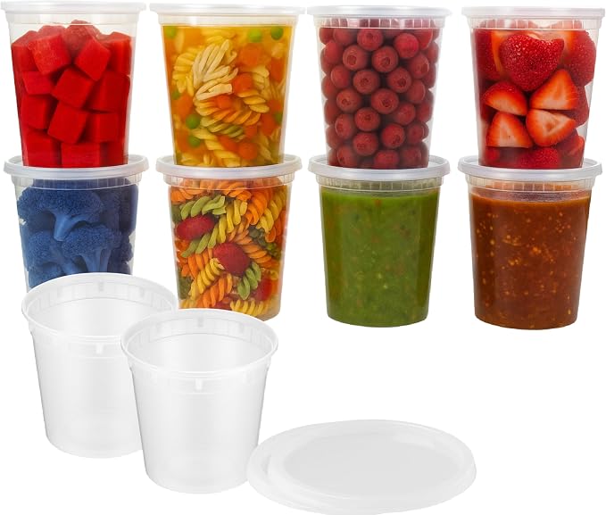 24oz [50 set] Heavy Duty Plastic Deli Container | BPA-Free Food Storage with Airtight Leak‑Proof Lids | Microwave, Freezer & Dishwasher Safe – Stackable, Bulk Reusable Soup & Meal Prep Tub - Image 2