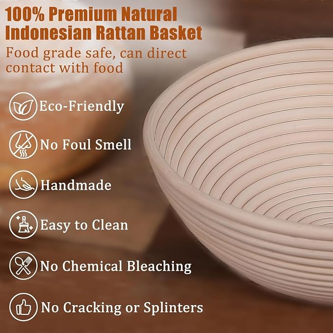 Sourdough starter kit with round and oval proofing baskets, bread sling, fermenter, dough mixer, scraper, mold, complete tool set and bag for complete sourdough bread baking supplies - Image 3