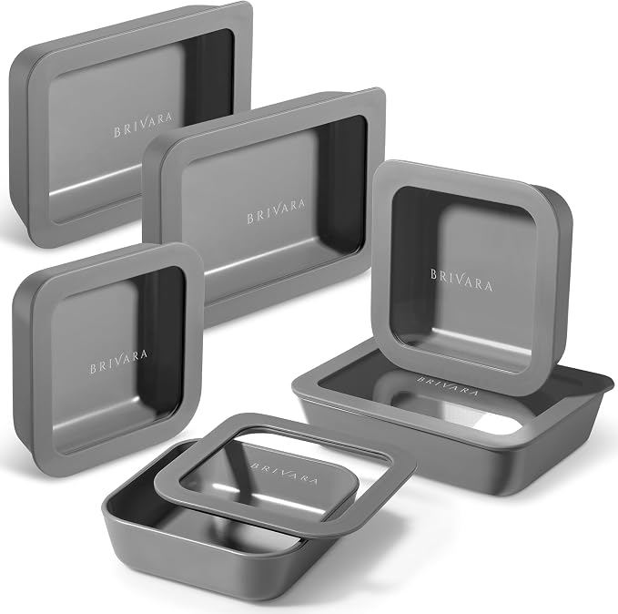 12-Piece Glass Meal Prep Containers Set with Lids (6 Containers + 6 Lids) | Microwave-Safe Airtight Seal, Oven-Safe Ceramic-Coated Glass | Zero Plastic, No PFAS/PFOA/BPA [Smoke] by BrivaraHome