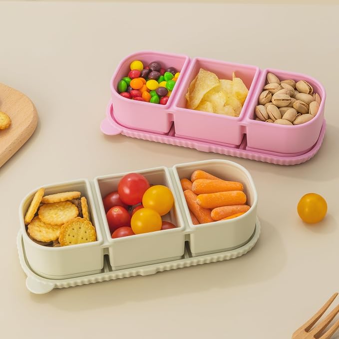2Pack Silicone Reusable Snack Containers with Lids | Small 3-Compartment Snackle Box |Perfect for Kids Lunch, Sauce, Food Storage at School, Work, Travel - Image 7