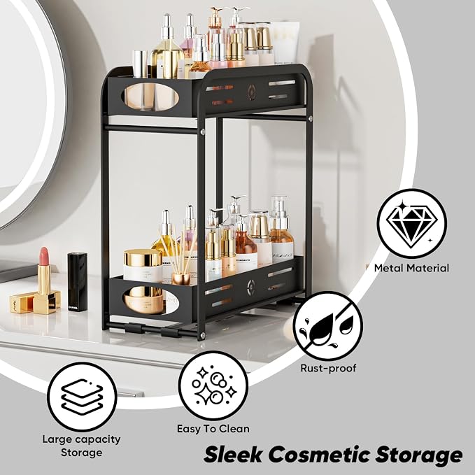 Aduanbang 2-Tier Counter Organizer Shelf, Metal Spice Rack for Kitchen, Vanity, Coffee Area and Home Office, Black (Black, 2 Tier) - Image 4