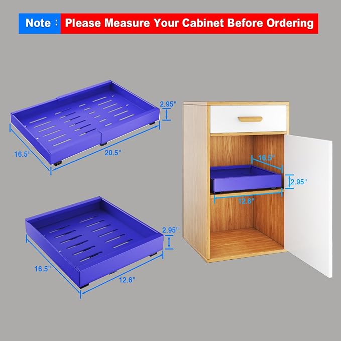 Mustorn 2 Pack Pull Out Cabinet Organizer, Expandable Slide Out Drawers for Kitchen Cabinets Peel and Stick Pullout Drawer Heavy Duty Sliding Shelves for Cupboard, Pantry, Bathroom(16.5" Deep, Blue) - Image 2