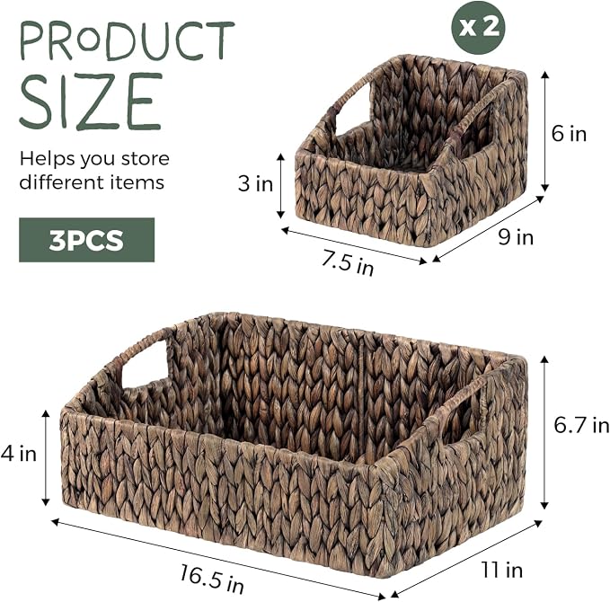 Set of 3 Handwoven Storage Baskets – Decorative Natural Wicker Organizer Bins with Built-in Handles for Bathroom, Kitchen, Pantry, Nursery, Closet, Laundry, Living Room, and Home Use - Image 2