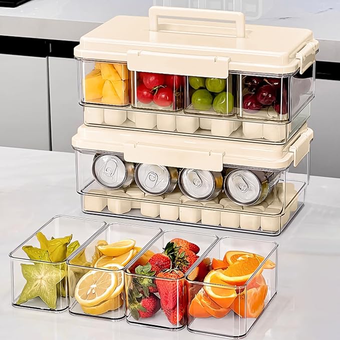 2Pack Ice Chilled Condiment Caddy with 4 Removable Containers Taco Ingredient Server with Lid Cooled Garnish Caddy Tray for Taco Mimosa Bar Sauce Fruits&Veggies Beige by MineSign
