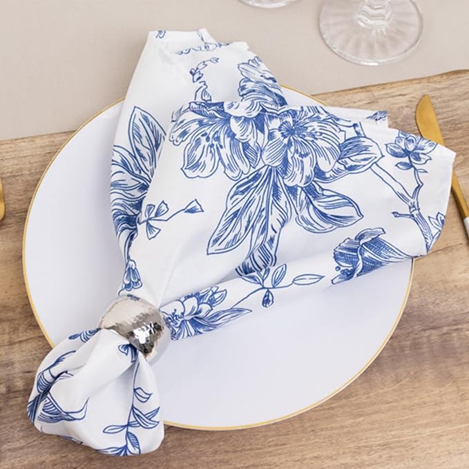 Efavormart Premium Cloth Napkins Set of 5, 20x20 Inch White/Blue Seamless Dinner Napkins, Washable Linen Table Napkin Cloth with Hemmed Edges for Weddings, Party and Banquet - Image 5