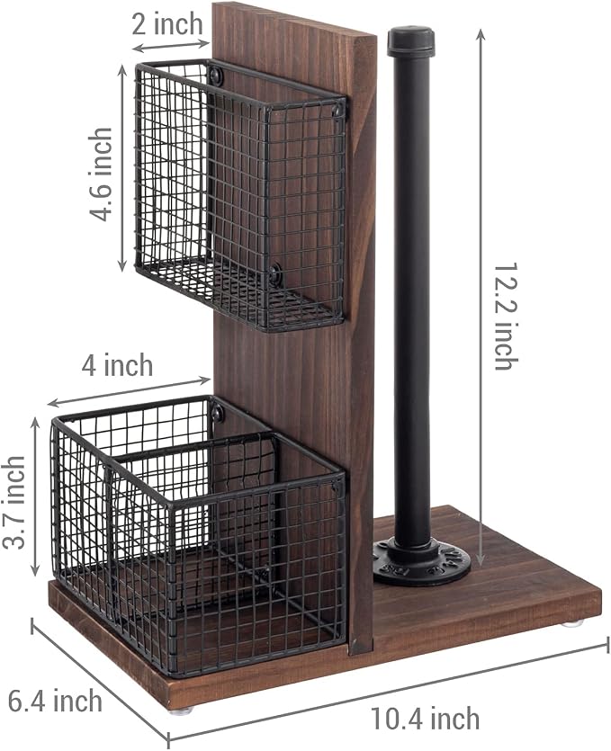 MyGift 3-in-1 Kitchen Organizer with Paper Towel Holder, Napkin Holder & Spice Rack - Rustic Wood & Industrial Metal Pipe Caddy for Farmhouse Dining Table - Image 6