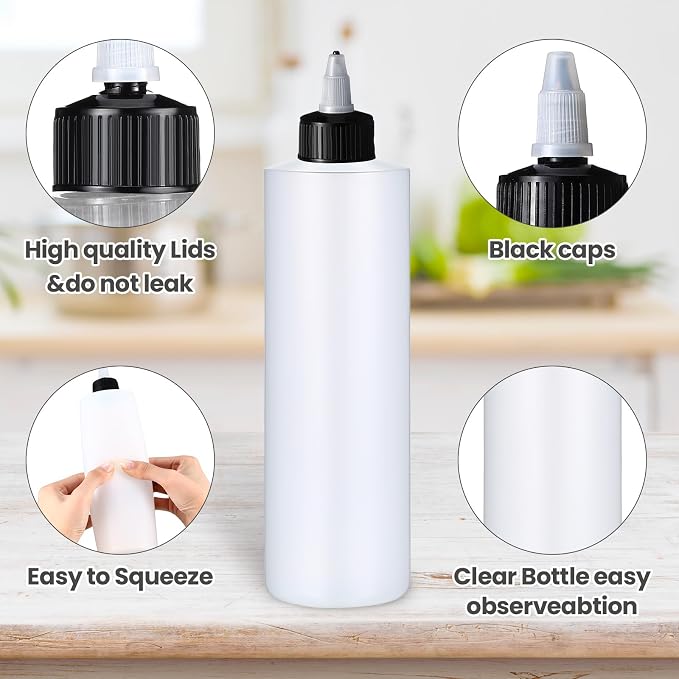 Irenare 16 oz 30 Pack Plastic Condiment Squeeze Bottles for Sauces Empty Squirt Bottle with Top Cap for Condiment BBQ, Dressing, Paint, Workshop, Crafts (Black) - Image 3