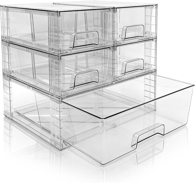 Stackable Storage Drawers(5 Pack),High-strength Clear Plastic Multi-purpose Organizer Bins with Handles, Easily Assemble Acrylic Drawers for Bathroom Closet Cabinet Pantry Under Sink by XWYWX