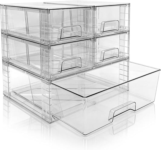 Stackable Storage Drawers(5 Pack),High-strength Clear Plastic Multi-purpose Organizer Bins with Handles, Easily Assemble Acrylic Drawers for Bathroom Closet Cabinet Pantry Under Sink by XWYWX