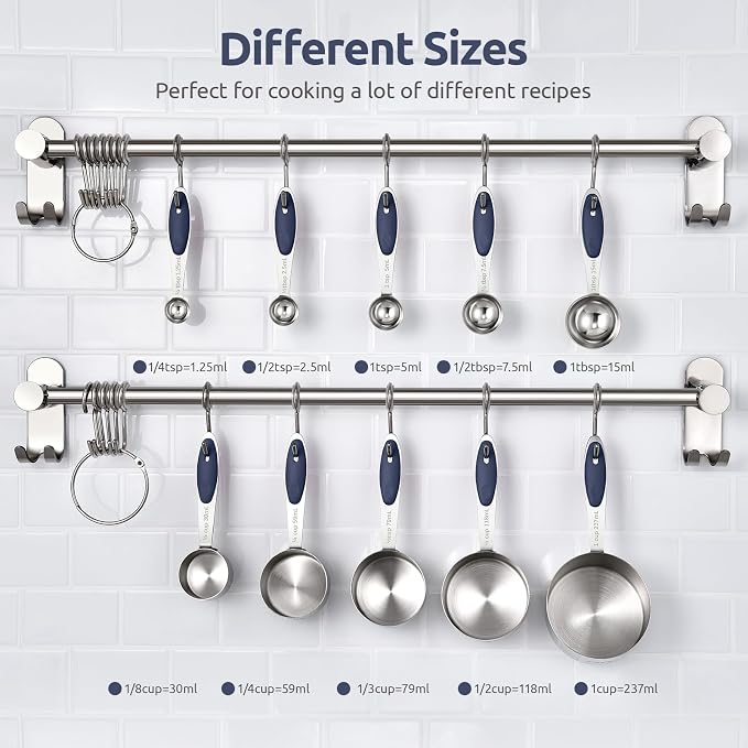 U-Taste 18/8 Stainless Steel Measuring Cups and Spoons (Set of 10, Midnight Blue), and Fine Mesh Strainer with Sturdy Riveted Silicone Handle and Strong Frame (Midnight Blue) - Image 2
