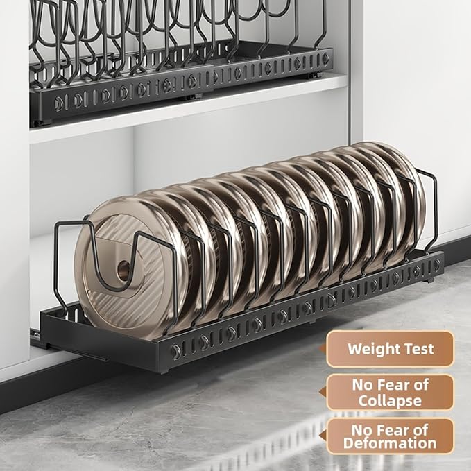 pots and pans organizer under cabinet,pot lid organizers inside cabinet holders for kitchen,Horizontal and vertical pulling modes,Can be extended and adjusted (White horizontal pull-out) - Image 2