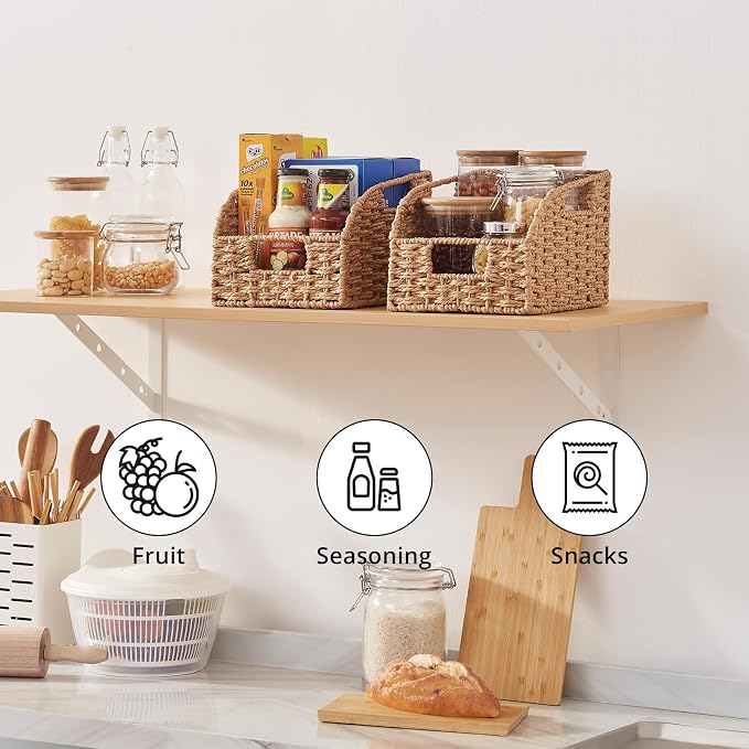 OIAHOMY Pantry Baskets for Organizing, Paper Rope Baskets with Built-in Handles, Wicker Storage Bins for Shelves, 2 Pack-Yellow - Image 7