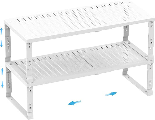 Expandable Spice Rack,Stackable Storage for Cabinet, Multi-Functional Kitchen Shelving,Height-Adjustable,Sustainable Organizer Solution(2Packs/White/Medium) by Goodqualityproducts