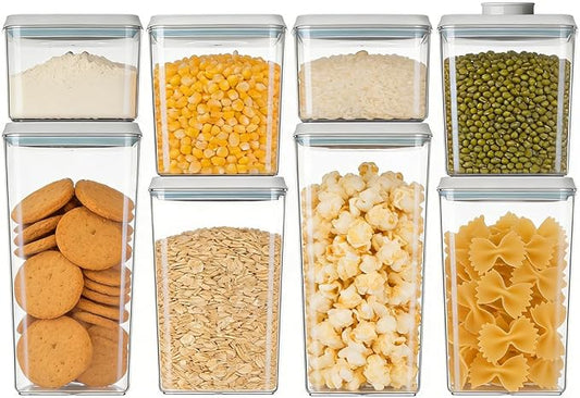 Airtight Food Storage Container with One-Touch Lid, 8-Piece Set (1.3, 2.1, 2.9, 3.6 QT* 2) Stackable Durable BPA-Free for Flour, Cereal & Complete Pantry Organization. by EQI