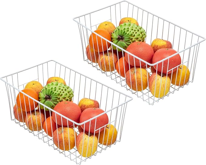16" Upright Freezer Organizer Baskets, Wire Storage Bins Large Bakset for Freezer, Pantry, Kitchen, Bathroom Organizing, White, Set of 6 - Image 4