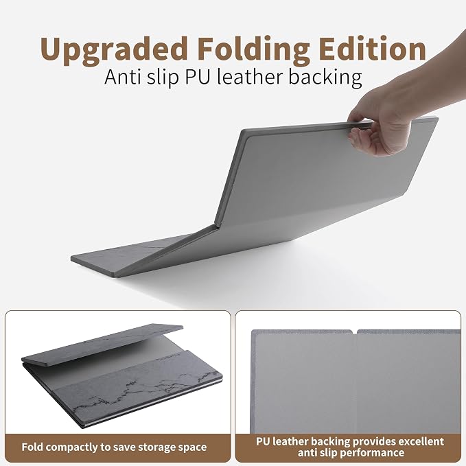 Stone Drying Mat for Kitchen Counter,Foldable (Gray (3-fold), 24" × 16") | Large Quick-Dry Diatomaceous Earth Dish Drying Mat with PU Non-Slip Base,for Bottles Cups Dishes - Image 3