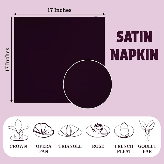 MDS® Pack of 100 Satin Napkins 12 x 12 Inch, Soft Silky Reusable Cloth Dinner Table Napkins for Wedding Décor, Reception, Birthday, Parties, Banquets, Catering, Restaurants & Hotel - Plum - Image 4