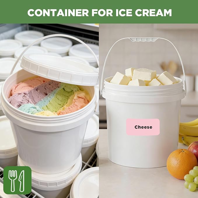 4 Pack 1.3 Gallon White Plastic Storage Buckets with Screw Lids, Food Grade Container with Measurement Markings, Reusable Small Container - Image 7
