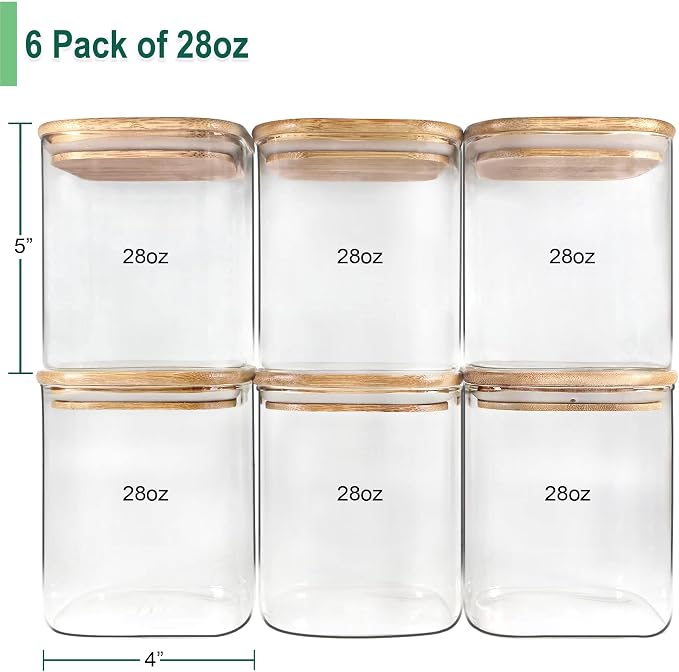 Glass Jars with Airtight Lids, Airtight Glass Canisters with Locking Lids, (Bamboo-28oz) - Image 3