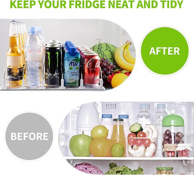 Coanto Drink Organizer for Fridge, Soda Can Organizer for Refrigerator with Automatic Pusher Glide, Adjustable Width Drink Dispenser for Fridge, Holds up to 25 Cans or Bottles, 5 Row - Image 3