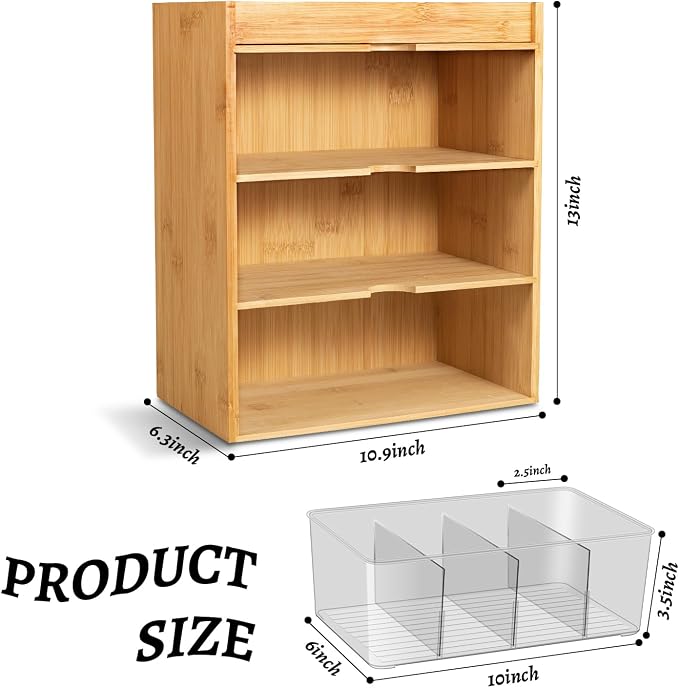 TIMIEEYA Tea Bag Organizer - Bamboo Tea Storage With Drawer 3 Layer, Organizer for Tea Bags Natural Wood & Acrylic for Countertop Office Kitchen Cabinet Pantry - Image 3
