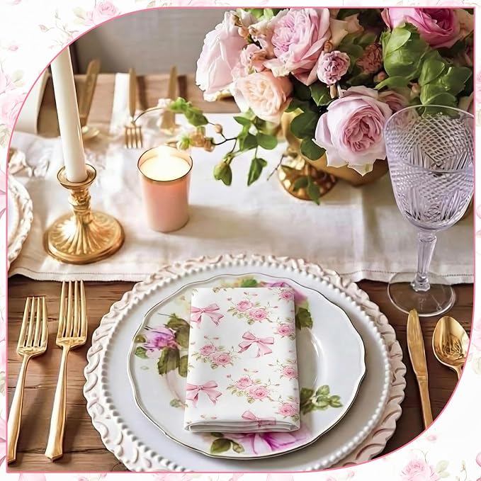 24 Pcs Floral Cloth Napkins 6 Patterns Washable Dinner Tea Party Napkins Reusable Plant Flowers Square Napkin Cotton Towel Decorative for Summer Wildflower Party(Bow Hydrangea) - Image 7
