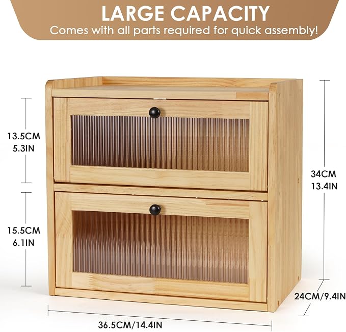 Sunhoo Bread Box for Kitchen Countertop Wooden Bread Storage Container Bin 2 Layer Breadbox Holder Large Capacity Keeper Vintage Farmhouse Food Organizer Pantry Shelf Acrylic Window（Wood color） - Image 4