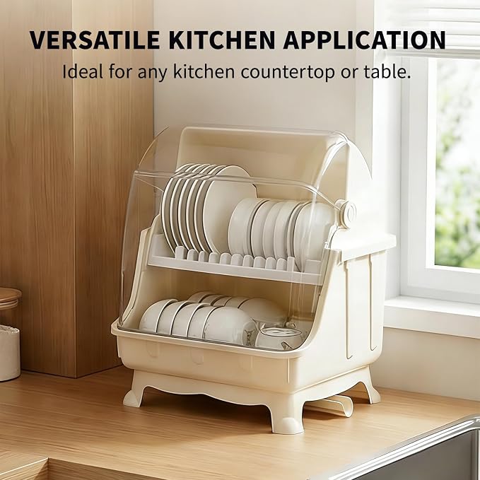 Pilipane Dish Drying Rack, Bottle Dryer Holder with Cover Lid and Removable Drainboard, Utensil and Cup Holder for Kitchen Counter, Dish Dryer Shelf, Medium Size, 16 x 13 x 18.3 Inch (White) - Image 7