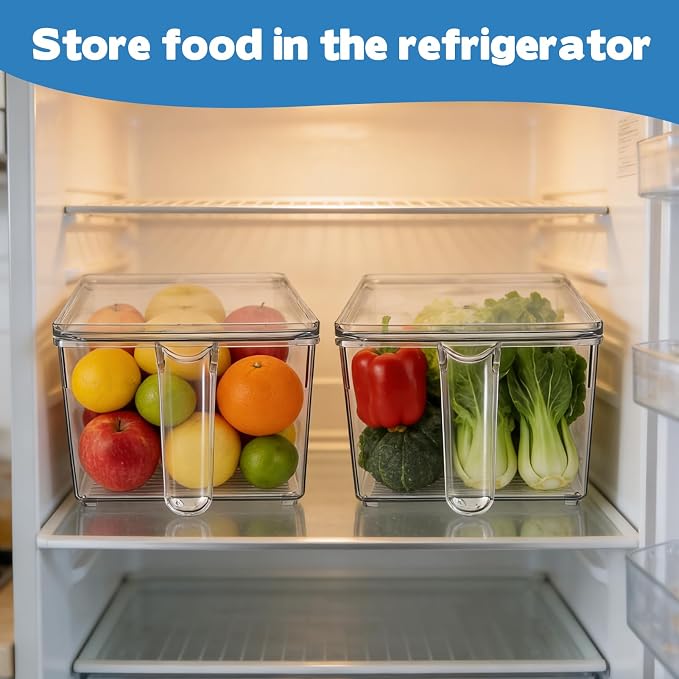 CIEOVO 2 Set Ice Bin for Freezer with Lid and 2 Scoop Set Plastic Freezer Ice Bin with Pull-Out Handle Clear Storage Bucket Kitchen Food Storage Organizer for Home Office Fridge Kitchen - Image 5