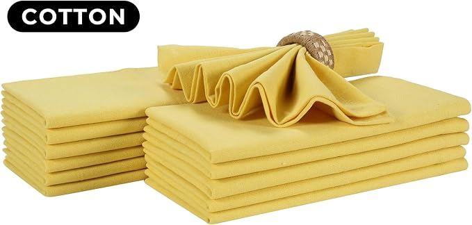 Bedding Craft Cotton Dinner Cloth Napkins Set of 12 – 18x18 Sand Yellow – Reusable & Machine Washable Fabric Napkins for Weddings, Restaurants & Everyday Dining - Image 3