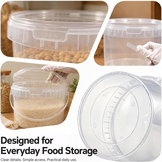 DEMORA 4 Pack 1.6 Gallon Food Grade Storage Buckets with Lids, Clear | BPA-Free & Stackable, Leakproof Freezer Safe; For Deli, Ice Cream, Meal Prep, Cleaning, Car Wash & Fishing - Image 3