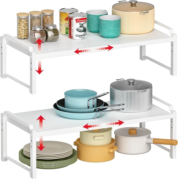 X-cosrack 12" Wide 100LBS Loading-Bearing Heavy Duty Kitchen Storage Shelf, Expandable Cabinet Shelf Organizer, Stackable Adjustable Storage Shelves for Kitchen Cabinet Cupboard Pantry Counter by X-cosrack