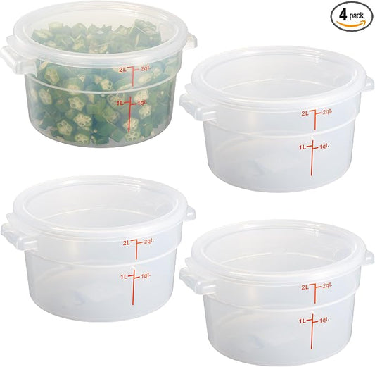 2 Quart Translucent Round Food Storage Container with Lid, Pack of 4 – NSF Listed, BPA-Free, Commercial-Grade Polypropylene, Freezer & Dishwasher Safe, Non-Stick, Easy-Read Graduations by CURTA