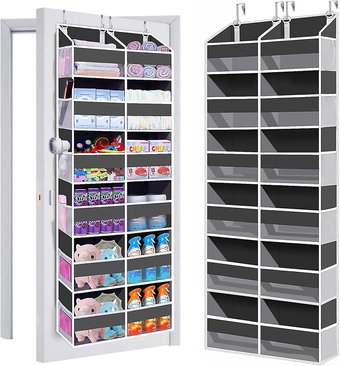 Heavy Duty Over The Door Organizer 6 Tiers, Extra Large Behind Door Storage of 12 Big Front & 12 Mesh Pockets, 80lb Weight Capacity, Hanging Doors Storage for Closet Bedroom Nursery, Gray by UVIAHOMIHOMEORGANIZER