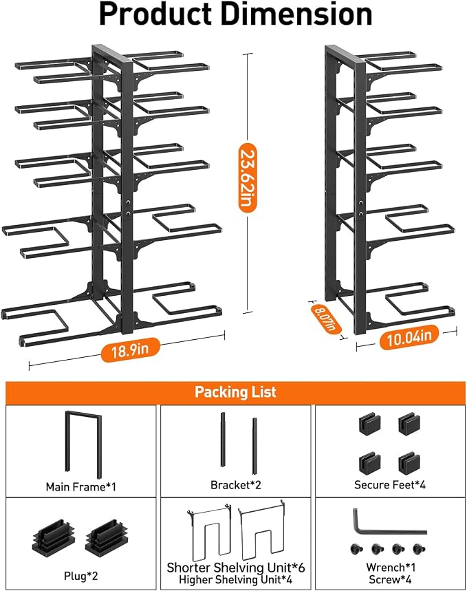 Pots and Pans Organizer Under Cabinet 23.6" 10-Tier Adjustable Black | 2 DIY Modes, Tool-Free Assembly, Max 150 Lbs, Fits Large Stockpots, Cast Iron Pans & Heavy Cookware, For Kitchen Cabinets - Image 3