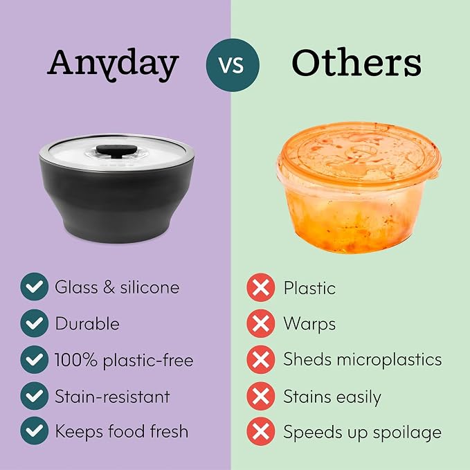 Anyday 4-Piece Medium Glass Food Storage with Lids (Onyx) | Plastic-Free Meal Prep, Microwave Cookware, Stackable Airtight Storage Container, Vented Lid, Microwave-Safe Reheating - Image 2